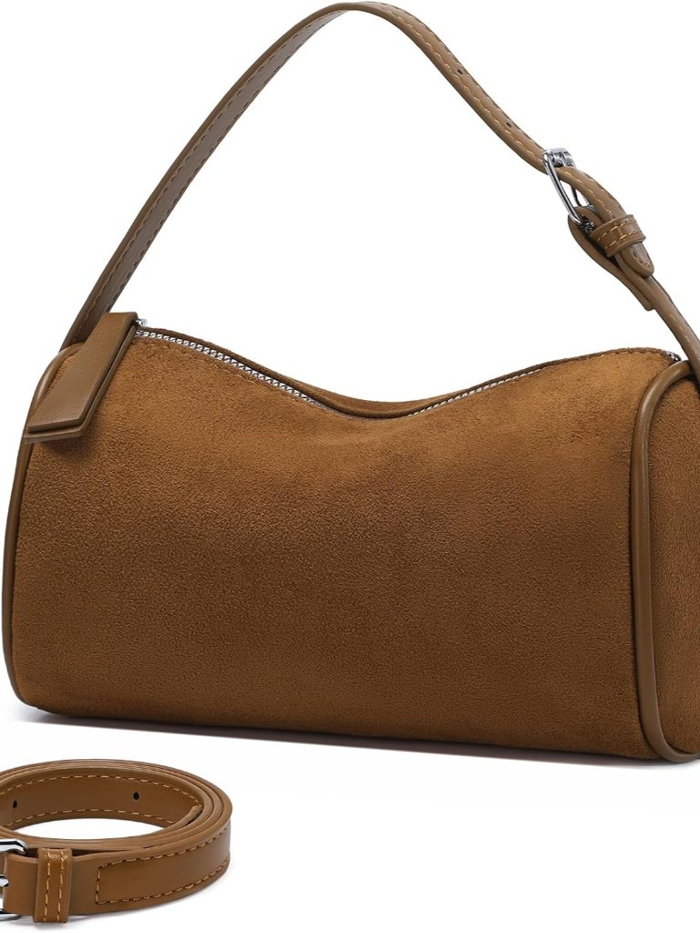 Suede Leather Crossbody Purses Bag For Women,Small Barrel Hobo Purse With Adjust